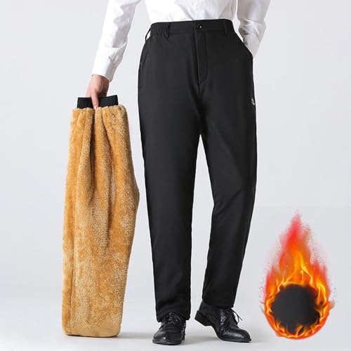 Men's Fleece Lined Dress Pants Elastic Waist Straight Leg Bottom Trousers Winter Warm Business Work Pants Plus Size3