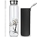 Cleesmil 1 litro Borraccia in Vetro con Cannuccia Bottiglia di Acqua in Vetro Sportiva con Custodia in Neoprene (Albero)