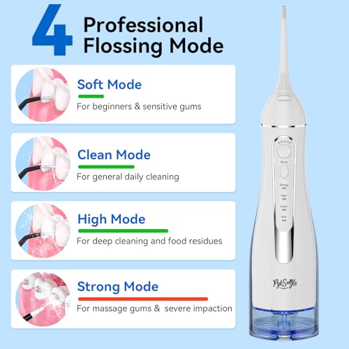 Water Flosser Teeth Pick, Cordless Dental Pick for Travel with 4 Modes & 5 Jet Tips, IPX7 Waterproof Portable & 300ML Larger Tank Rechargeable Oral Irrigator — view 3