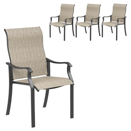 Image of UDPATIO Patio Dining Chairs Set of 4, High Back Wide Seat Outdoor Furniture Chairs with All Weather Breathable Textilene, for Lawn Garden Backyard, Brown