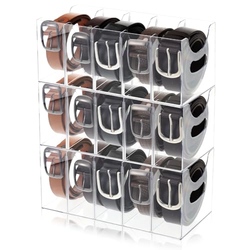 3 Pack Acrylic Belt Organizer Clear Stackable Belt Storage Holder