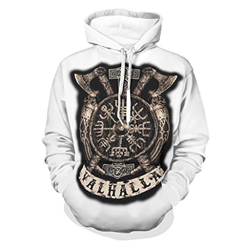 Preisvergleich Produktbild Knowikonwn Unisex Viking Vegvisir Shield Sweatshirts Classic mit Fronttasche Trainingsjacke weiß 4 5XL