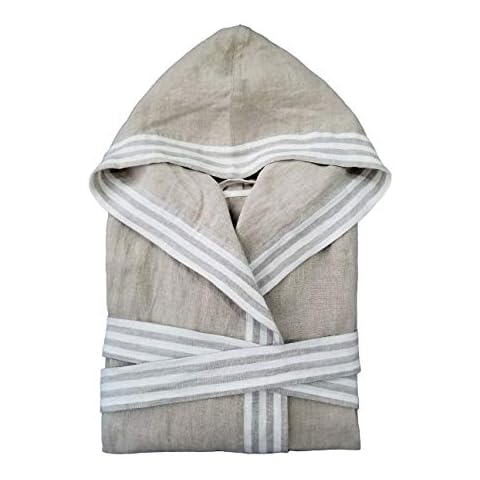 IPPINKA Pure Linen Hooded Bathrobe, Moisture Wicking & Lightweight, Natural Grey, L/XL Cover