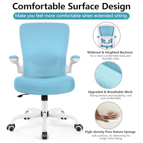 Image of FelixKing Office Chair, Ergonomic Desk Chair Breathable Mesh Chairs Adjustable High Back Lumbar Support Flip-up Armrests, Executive Rolling Swivel Comfy Computer Chairs Home Office Blue