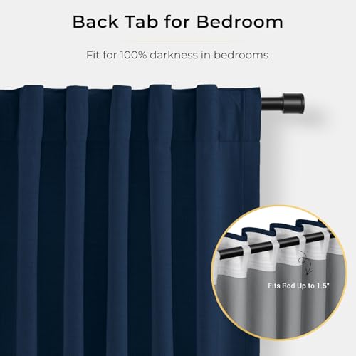 Image of INOVADAY 100% Blackout Curtains for Bedroom, Midnight Blue Black Out Curtains 84 Inch Long, Clip Rings Linen Blackout Drapes, Thermal Insulated Room Darkening for Living Room, 1 Panel - W102xL84