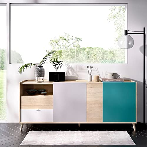 Mobelcenter-Mueble-Aparador-3-Puertas-2-Cajones-1-Hueco-Buffet-Moderno-Armario-Auxiliar-Comedor-Color-Blanco-Natural-Esmeralda-y-Gris-Medidas-Ancho-180-cm-x-Fondo-43-cm-x-Alto-75-cm-1341