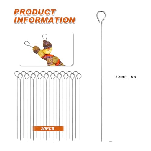 Schaschlikspieße Edelstahl 30 cm Grillspieße Fleischspieße Edelstahl Schaschlik Spiesse Grill Spieße Lange Metallspieße 20 STK