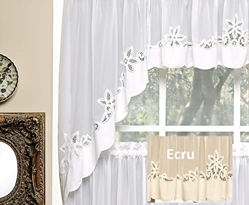 Today's Curtain Plymouth Classic Battenburg Applique Sheer Window Swag, 38-Inch, Ecru #TOP4