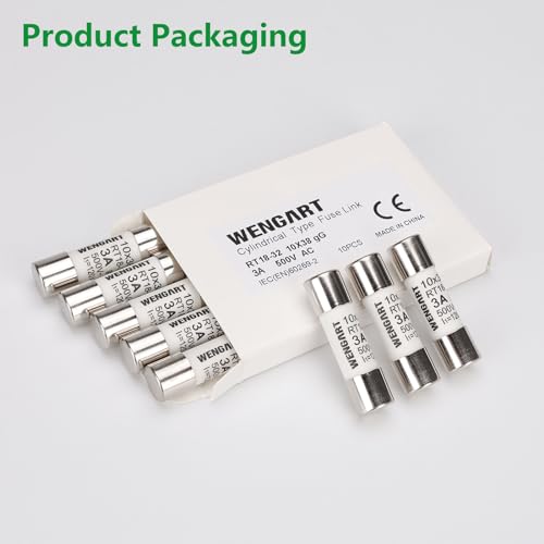 Wengart AC Cylindrical Fuse Link RT18-32 (RO15), AC500V 3A, 120kA, 10x38mm, 10 pieces, Strong Breaking Capacity - Image 4