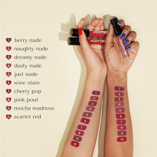 Image of BELLAVITA Kiss-Proof Liquid Lipstick | 3.8 ml | 18-hr Stay | Transferproof Lipstick | Long Lasting | Ultra Matte Finish | Intense Moisturisation | Waterproof Liquid Lipsticks for Women | Pink Pout
