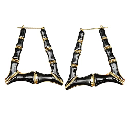 Hip Hop Punk Gold Color Trapezoid U-shaped Enamel Bamboo Earrings 5 Tone