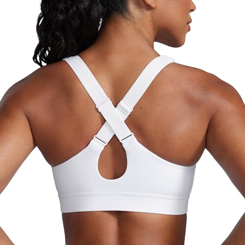 CRZ YOGA Womens Butterbreeze Criss Cross Back Sports Bras - V Neck Adjustable Straps Padded Bra Wireless Workout Training Bra White Small