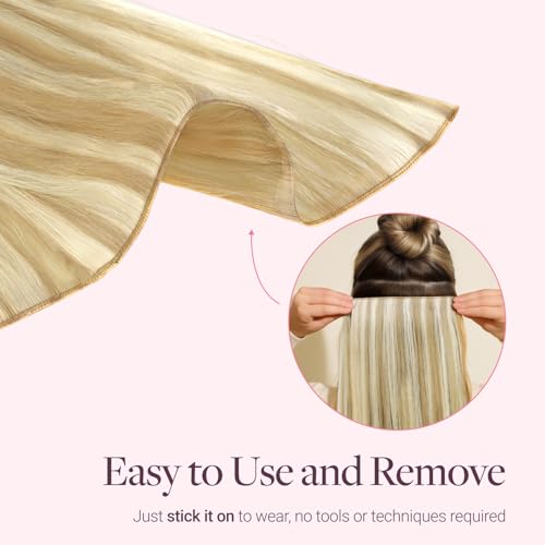 Image of GOO GOO Tape In Weft Hair Extensions Human Hair, Genius PU Long Weft Tape In Hair Extensions Real Human Hair, Silky Easy to Use, P16 /22A Light Blonde Highlighted Golden Blonde 18 inch 100g
