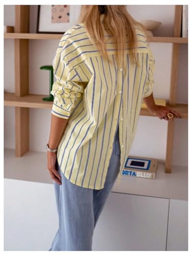 GORGLITTER Women's Striped Button Down Shirt Long Sleeve Collar Loose Relaxed Fit Business Casual Tops Blouse3