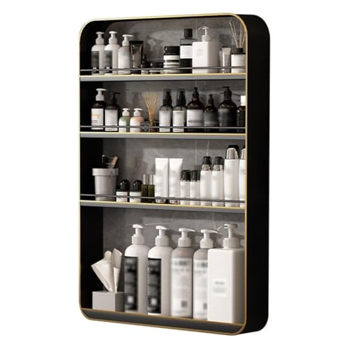 Estante de baño sin taladro, montaje en pared, estante de almacenamiento de cosméticos multicapa, alta capacidad, 10 kg, elegante ahorro de espacio para artículos esenciales de belleza