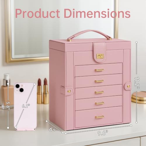 AKOZLIN 6-Tier Jewelry Box Organizer 5 Drawers Storage Medium Pink by AKOZLIN - Used condition - Image 5