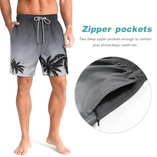 zeetoo Mens Swim Trunks with Compression Liner 5" Inseam Quick Dry Beach Shorts with Zipper Pockets3