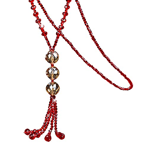 ABJFJE Hand Knotted Beads Endless Long Statement Necklace Glass Beads Ball Long Beaded Tassel Necklace Fashion Jewelry for Women Gift