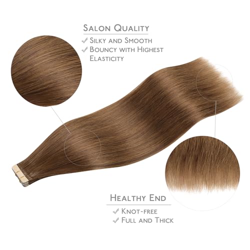 Image of WENNALIFE Tape in Hair Extensions Human Hair, 20pcs 50g 16 inch Light Auburn Brown Remy Hair Extensions Straight Human Hair Tape in Extensions Skin Weft Tape Extensions Human Hair