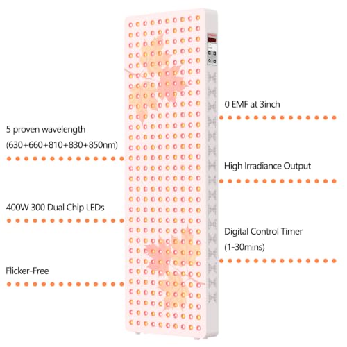 Image of Red Light Panel for Full Body 300LEDs Dual Chip | 630+660+810+830+850nm Red and Near Infrared Lamp Device with Timer & Mobile Stand