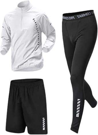 Men's fitness suit, tight pants, shirt, top, long sleeved jacket, sports men's 3-piece set