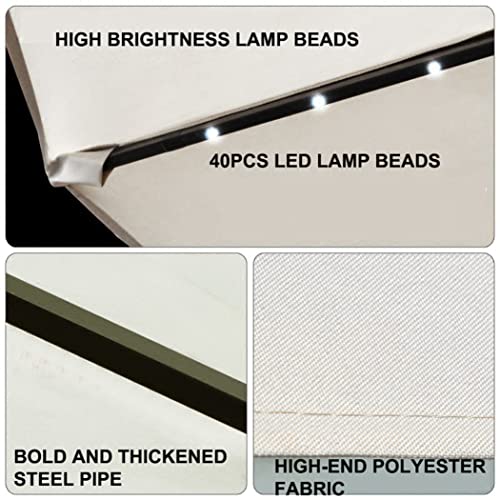 Zjdu 10Ft Solar Led Offset Patio Umbrella,Market Outdoor Solar Light Hanging Deck Umbrella,Aluminium Garden Umbrella With Crank & Cross Bases,For Outdoor Garden Patio,Brown #TOP2