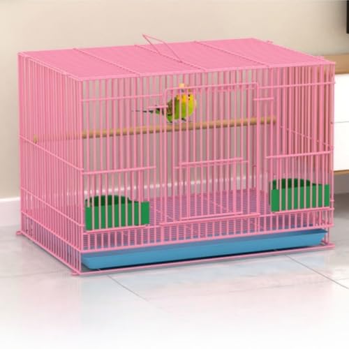 Bxzzuis 鳥かご インコ 鳥かご 大型ケージ 鳥かご 金属ケージ 鳩かご セキセイインコかご ウサギ リス 取っ手付き 持ち運び簡単 屋内 屋外 旅行 家庭用 (40*30*30CM,ピンク)