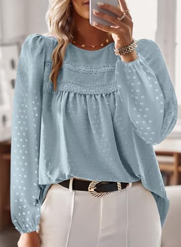 Image of Falechay Womens Tops Flowy Boho Dressy Casual Lace Cute Long Sleeve Shirts