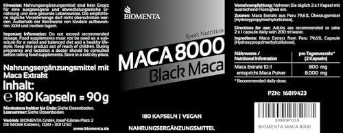 Maca Kapseln von BIOMENTA, 180 Kapseln mit 10:1 Schwarzem Maca Extrakt