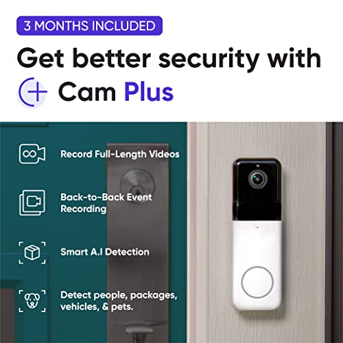 Wyze Wireless Video Doorbell Pro (Chime Included), 1440 HD Video, 1:1 Aspect Ratio: 1:1 Head-to-Toe View, 2-Way Audio, Night Vision with Wyze Cam