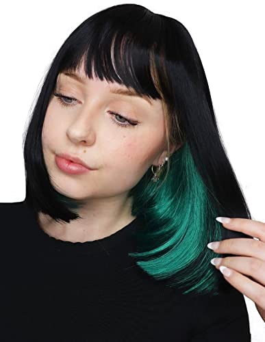 ALLAURA Two Tone Wig for Women Black & Emerald Green