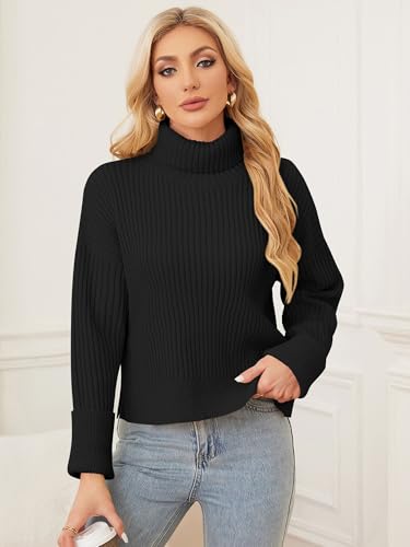 Image of ZAFUL Womens Turtleneck Pullover Sweater Casual Loose Ribbed Knit Long Sleeve Chunky Jumper Tops
