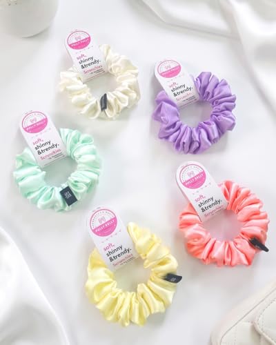 Image of Luxury Satin Scrunchies Set for Women, Girls | Anti-Hair-Breakage Hair Ties for Ponytails & Buns | Medium Size | Pack of 5