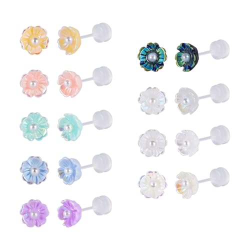 JMFENFA Boucles d'oreilles créoles à tige en plastique pour oreilles sensibles - Multicolores - Oxyde de zirconium - Papillon et fleur - Pour femme, 3mm,...