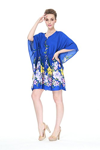 Hula Batik's Women's Hawaiian Poncho With Tie Dress In Blue Rafelsia Border #TOP4