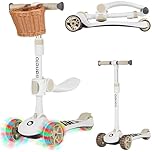 LIONELO Franky 2en1 Trottinette d'équilibre pour Enfants de 3 Ans à 50 kg Patinette de 1 an à 20 kg Roues LED Réglable en Hauteur, Plateforme Antidérapante, Panier (Beige)