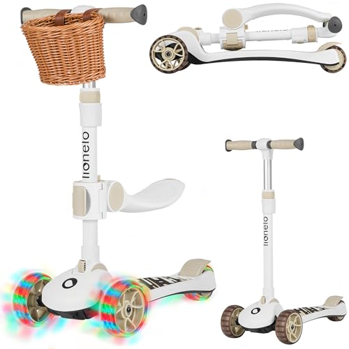 LIONELO Franky 2-in-1 Kinder-Balance-Roller ab 3 Jahre bis 50 kg Laufrad ab 1 Jahr bis 20 kg Höhenverstellbar, LED-Räder, rutschfestes Trittbrett, Korb