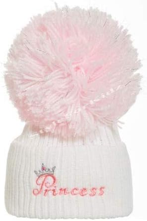 Soho FashionsLuxury British Made Baby Girl Full Pink White/Pink Princess Silver Pom Cute Decorative Frilly Knitted Pom Pom Newborn Baby Hats