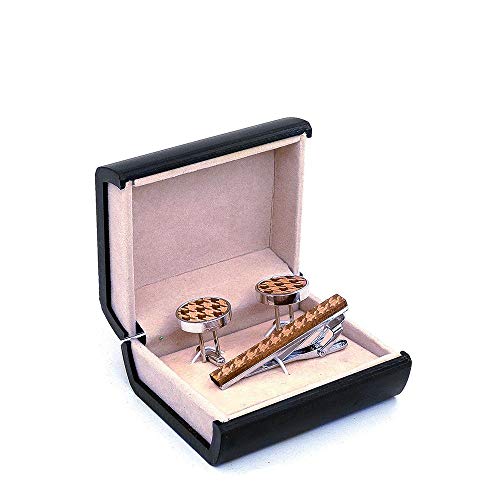 Uteruik Heren Manchetknopen Tie Clip Pin Houten Houndstooth Gedrukt Tie Pin Shirt Manchetknopen voor Mens Bruiloft Geschenken met Gift Box (#A) - Image 4
