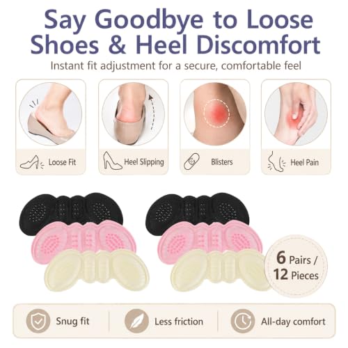 Image of 6 Pairs Heel Pads for Shoes, Heel Inserts for Women, Heel Grips for Womens Shoes, Heel Heel Cushion Inserts to Improved Shoe Fit and Comfort, Prevent Heel Slip and Blister-Pale