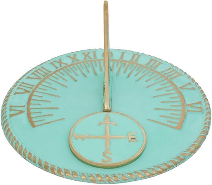 Sundial Verdigris Finish Brass 10" inch Vintage Sun Dial Garden or Lawn Clock