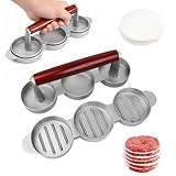Mini Burger Press,Sausage Patty Press,Slider Burger Press To Make 3 Patties At A Time,Round Slider Press For Mini Burgers,Hamburger Patty Press For Mini Burger,Barbecue,Picnic,Etc(50 Patty Papers)