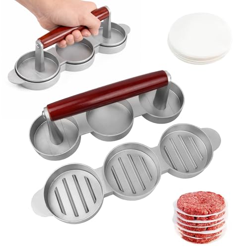 Mini Burger Press Sausage Patty Press Slider Burger Press To Make 3 Patties At A Time Round Slider Press For Mini Burgers Hamburger Patty Press For Mini Burger Barbecue Picnic Etc(50 Patty Papers)