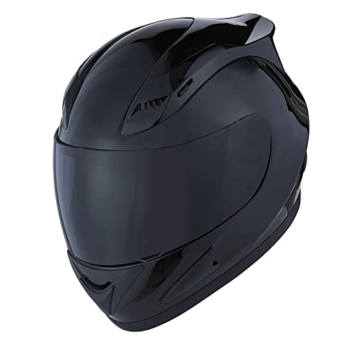 1Storm Motorcycle Bike Full Face Helmet Mechanic Glossy Black Smoked