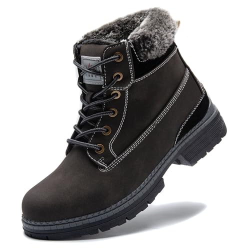 Cestfini Botas de senderismo para mujer Botas de tobillo planas de invierno para nieve con forro de piel Zapatos impermeables de trekking Camping Backpacking Outdoor RTW19-ES-BLACK-37