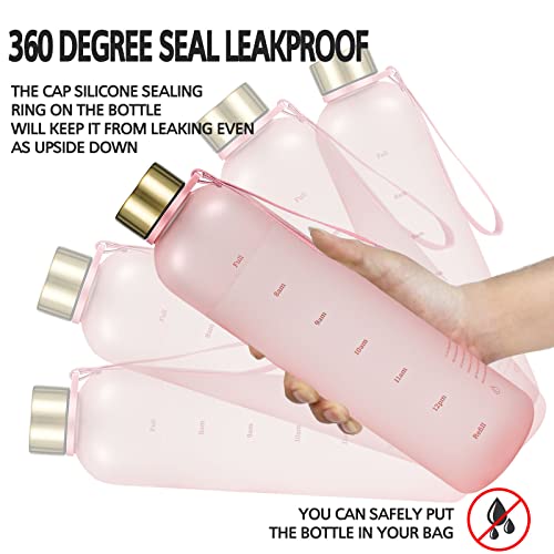 Sursip 42 Oz Motivational Water Bottle With Time Marker，Reusable Water Bottle Perfect For The Gym And Office/Outdoors,Bpa Free Frosted Plastic Bottle Leak Proof With Carry Strap #TOP1