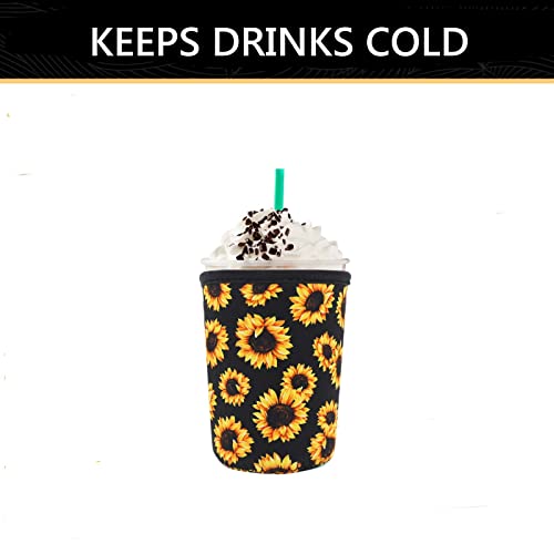 Image of YR Reusable Neoprene Insulator Sleeve for Iced Coffee Cups, 3 Pack Coffee Coolies sleeves for Iced & Hot Drinks, Cold Beverage Cooler Compatible with Starbucks Coffee and More (Sunflower)