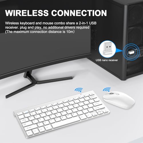 Image of cimetech Mini Wireless Keyboard Mouse Combo, 2.4G Slim Keyboard and Ergonomic Silent Mouse Set with 12 Multimedia Shortcuts for Computer, PC, Laptop, Tablet, Desktop, Android SmartTV (Silver)
