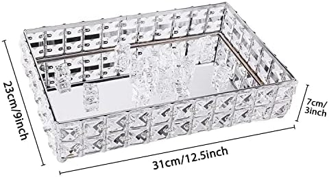 PowerKing Perfume Tray, Rectangle Table Vanity Tray Mirror Cosmetic Tray Organiser for Living Room and Bathroom Table Accessories Organiser, Silver