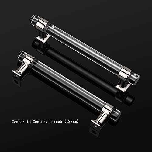 Fashion Furniture Direct 10 Pack Acrylic Cabinet Pulls,Polished Chrome Bathroom Drawer Pulls,Clear Acrylic Pull Handles For Kitchen,5 Inch Hole Centers Solid Chrome Pulls For Dresser Drawers #TOP1
